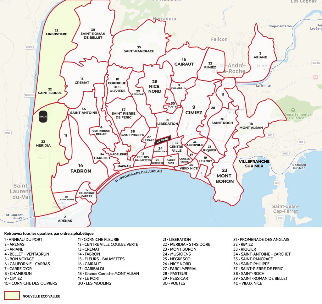 Mapa de los barrios de Niza.