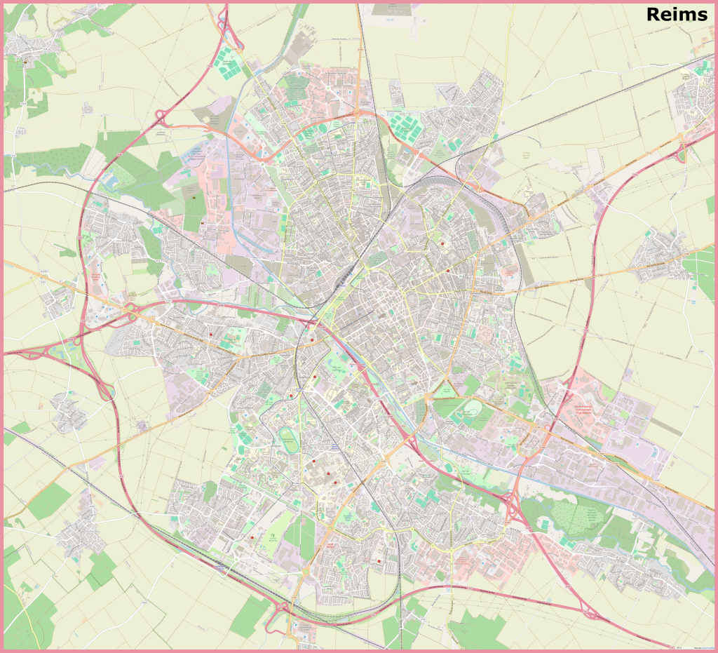 Plano de la ciudad de Reims, Francia.