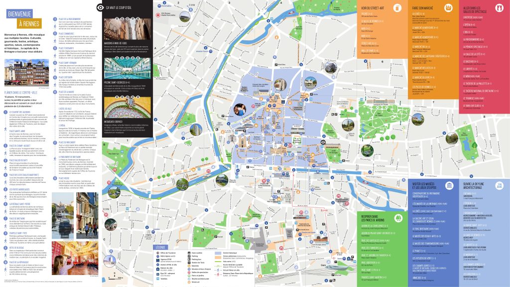 Mapa tur&iacute;stico de la ciudad de Rennes.