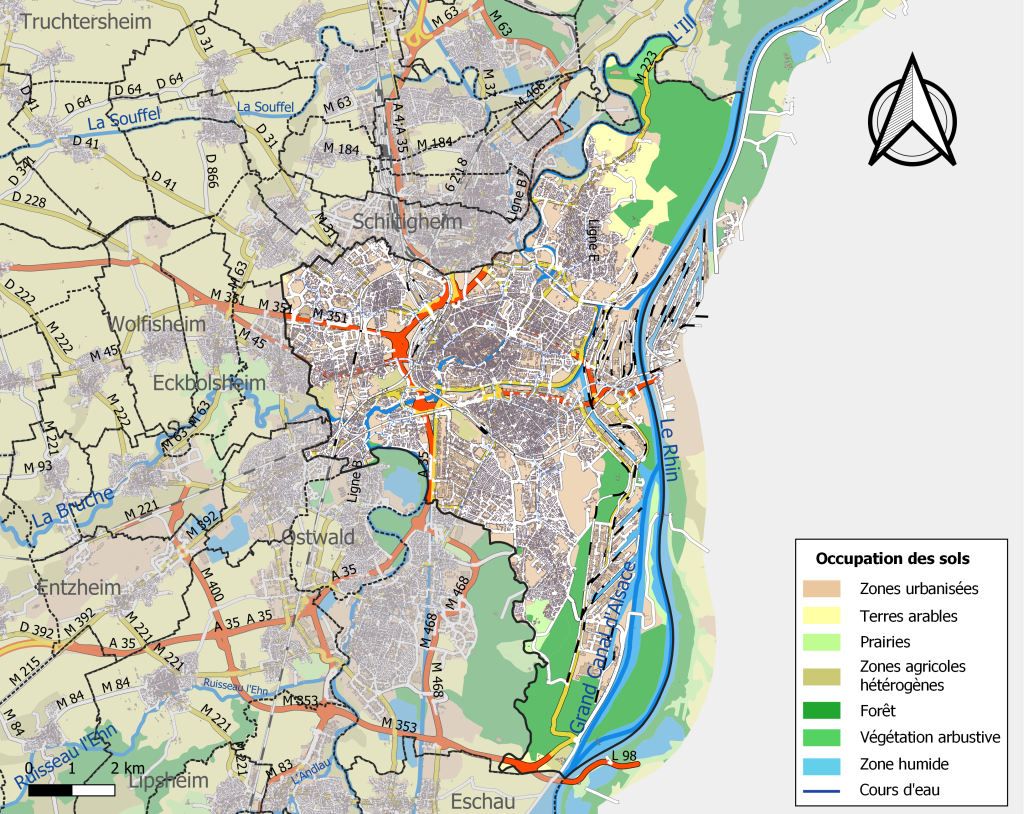 Plano de infraestructuras y uso del suelo en la ciudad de Estrasburgo en 2018.