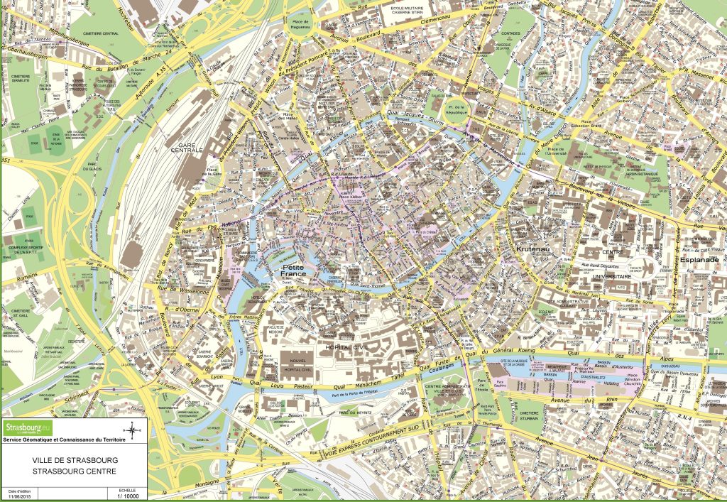 Plano del centro de la ciudad de Estrasburgo.