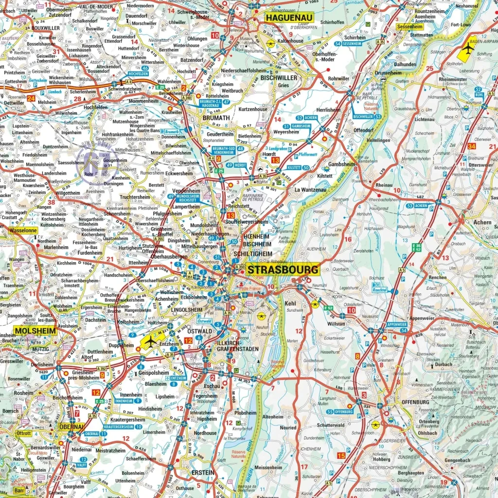 Mapa de accesos por carretera a la ciudad de Estrasburgo.