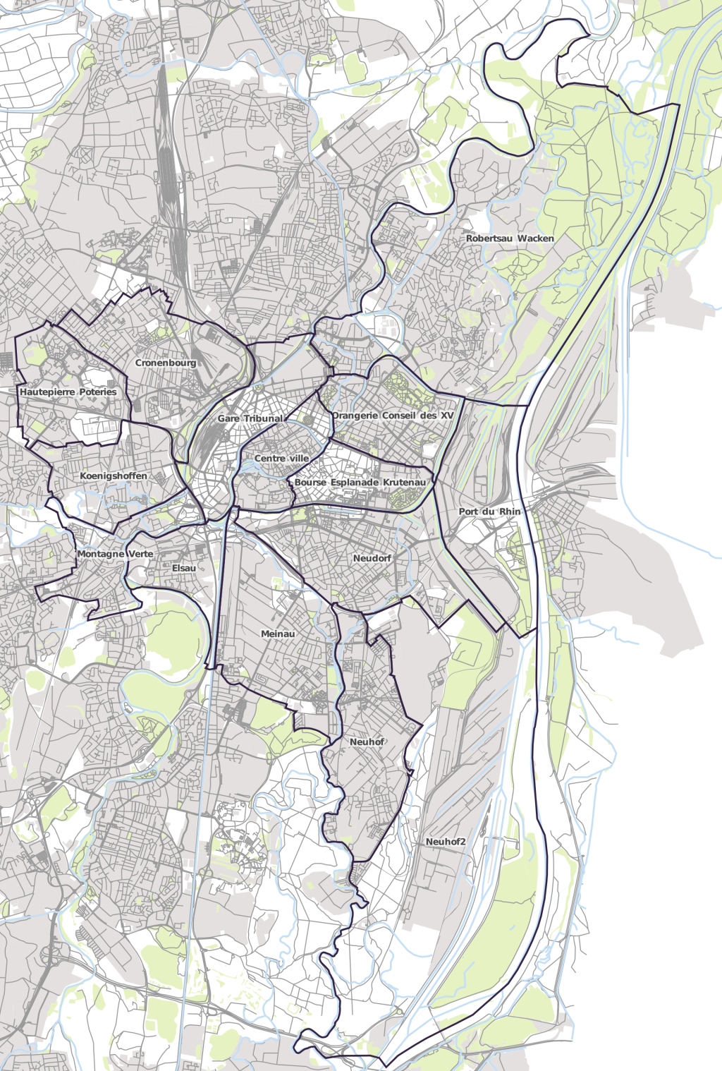 Mapa de los barrios de Estrasburgo.