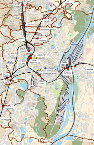 Mapa del nudo ferroviario de Estrasburgo