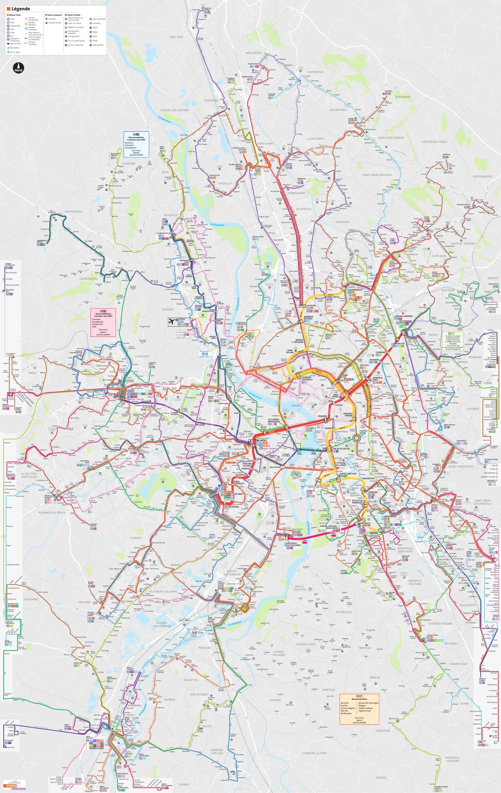 Plano del transporte p&uacute;blico en Toulouse.