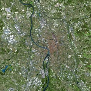 La aglomeración de Toulouse por satélite SPOT-5 en 2002. La aglomeración de Toulouse por satélite SPOT-5 en 2002.