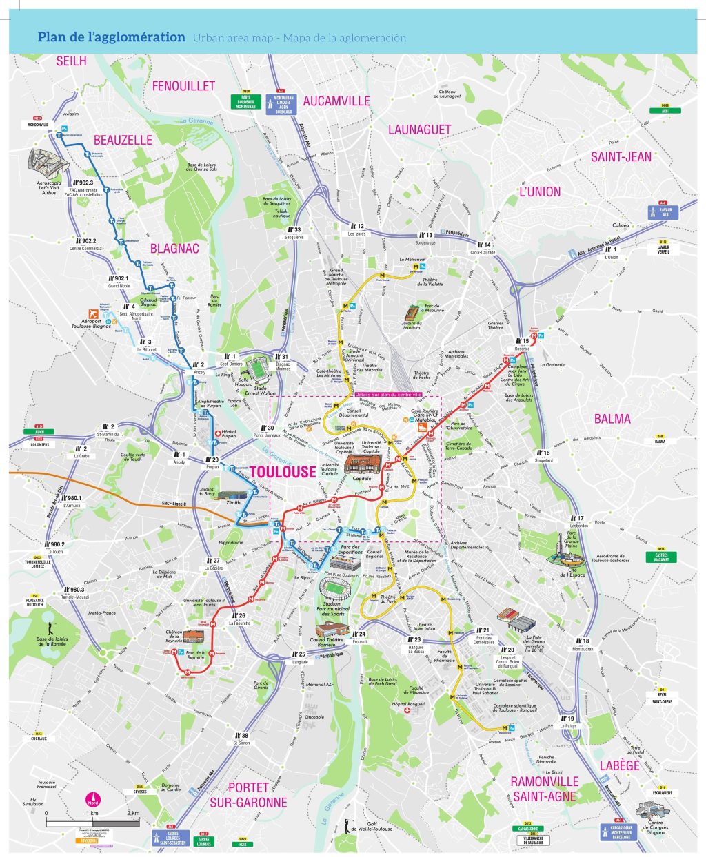 Mapa de la aglomeraci&oacute;n de Toulouse.