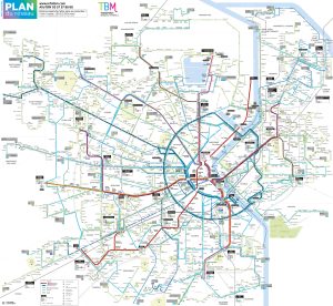 Plano del transporte p&uacute;blico en Burdeos