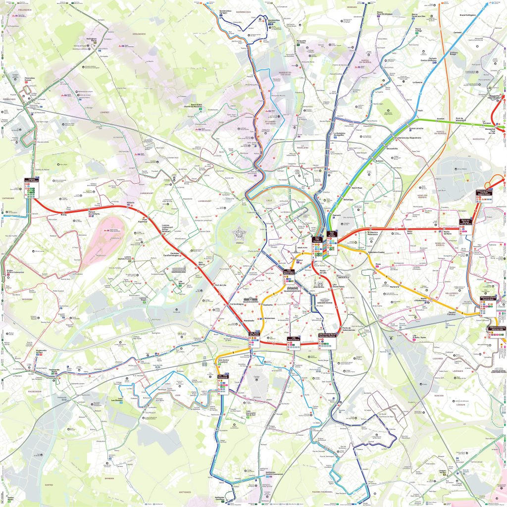 Plano del transporte p&uacute;blico en Lille.