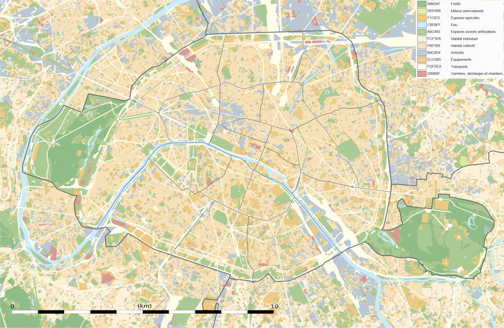 Plano de infraestructuras y uso del suelo en la ciudad de Par&iacute;s en 2012.