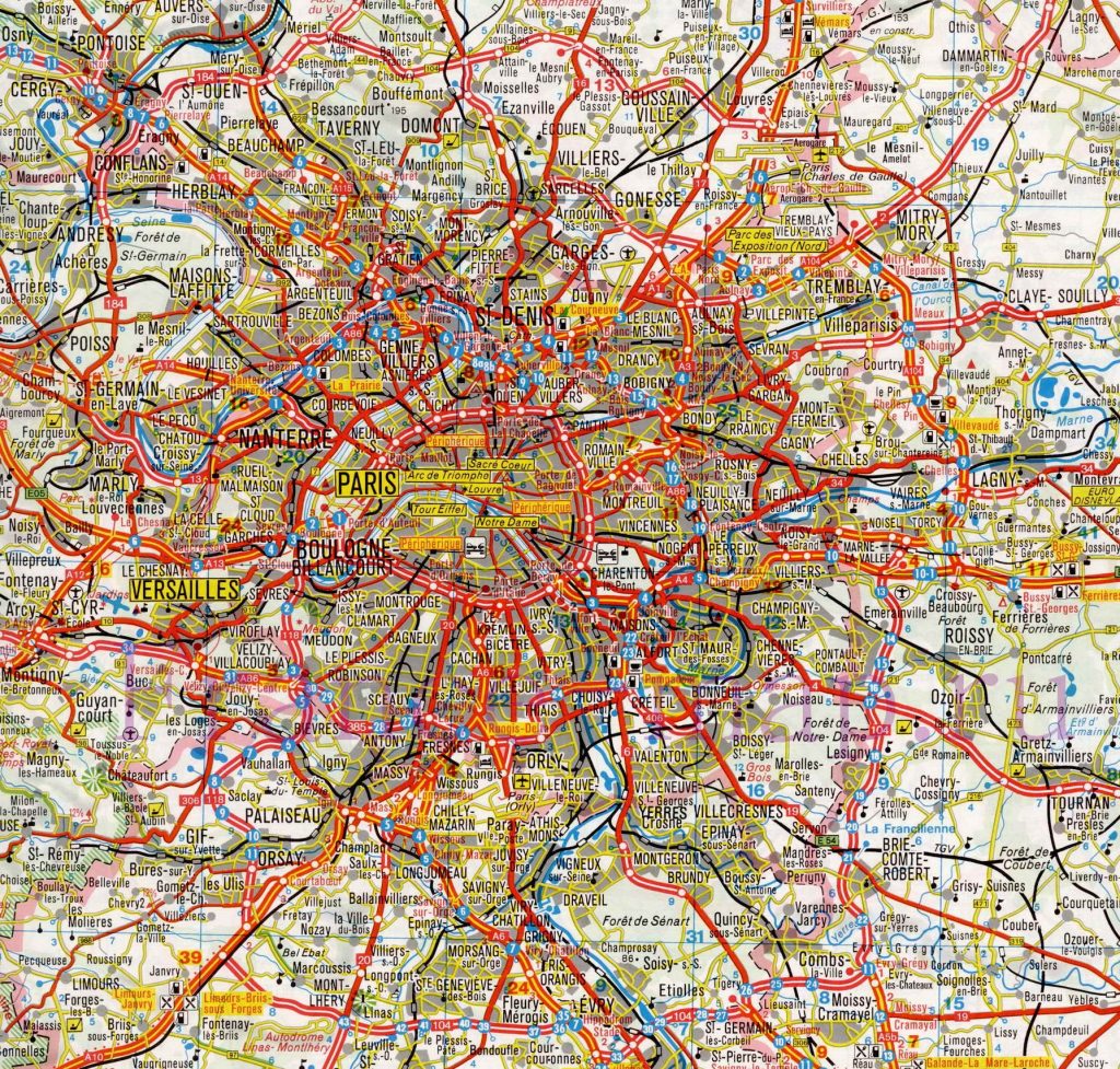 Mapa de accesos por carretera a la ciudad de Par&iacute;s.