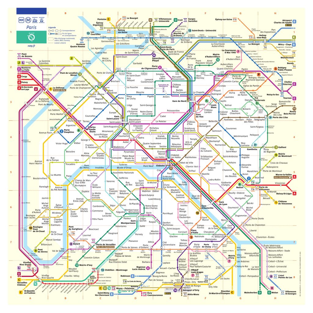 Plano esquem&aacute;tico del transporte p&uacute;blico en Par&iacute;s.