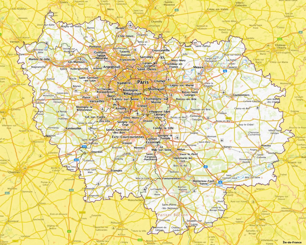 Mapa de la regi&oacute;n parisina.