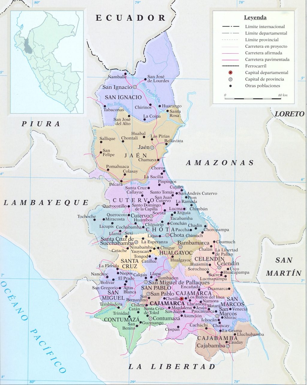 Mapa del departamento de Cajamarca.