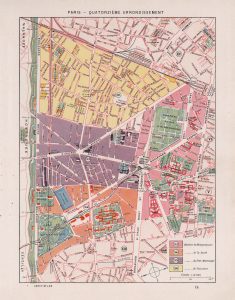 Plano del decimocuarto distrito de París 1900. Plano del decimocuarto distrito de París 1900.