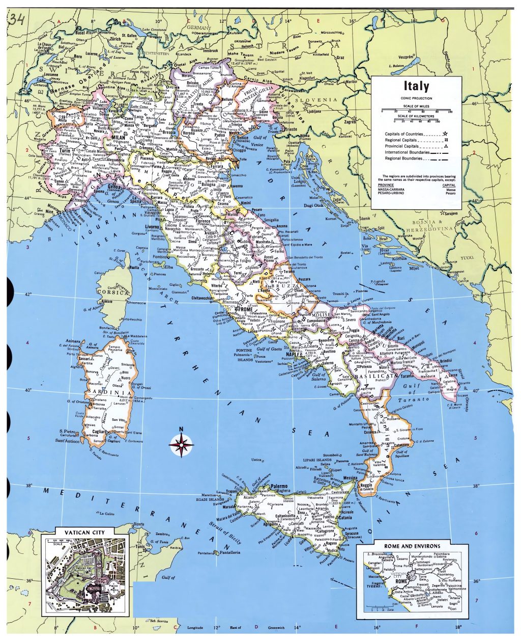 Mapa de las principales ciudades de Italia.