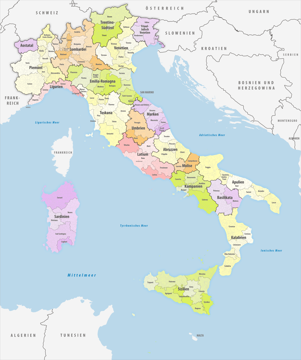 Mapa de las provincias de Italia.
