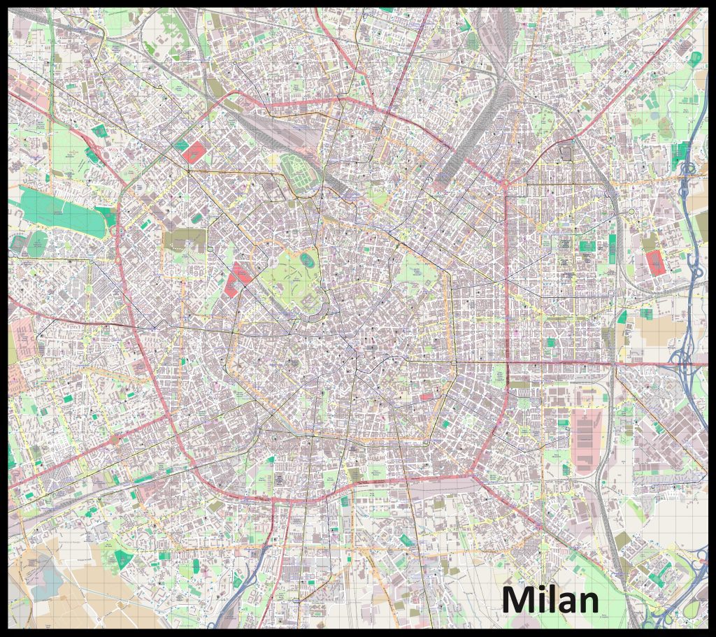 Plano de la ciudad de Mil&aacute;n, Italia.