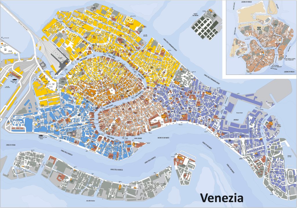 Plano de la ciudad de Venecia, Italia.