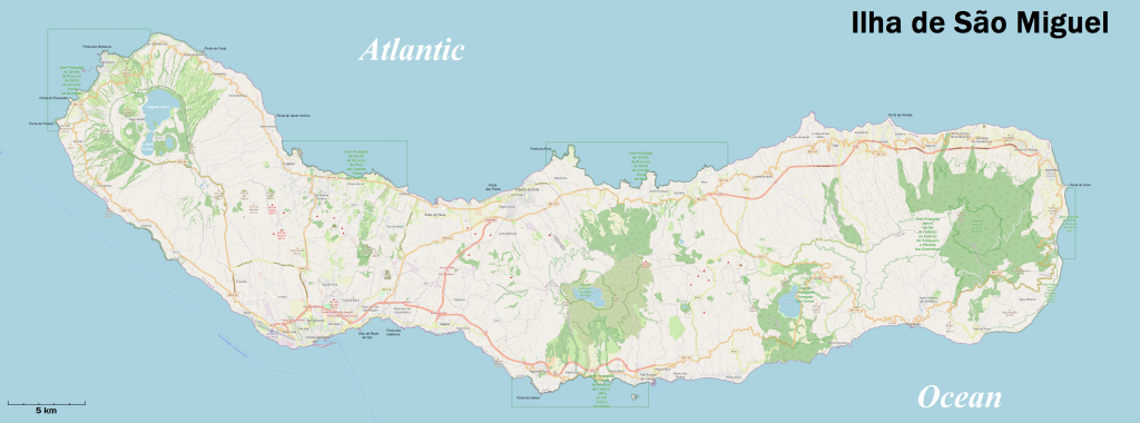 Mapa de la isla de San Miguel (Azores).