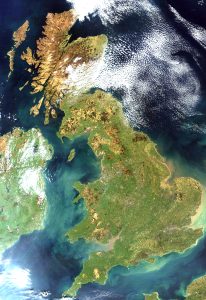 Imagen satelital de Gran Bretaña e Irlanda del Norte en abril de 2002. Imagen satelital de Gran Bretaña e Irlanda del Norte en abril de 2002.
