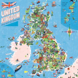 Mapa tur&iacute;stico pict&oacute;rico del Reino Unido