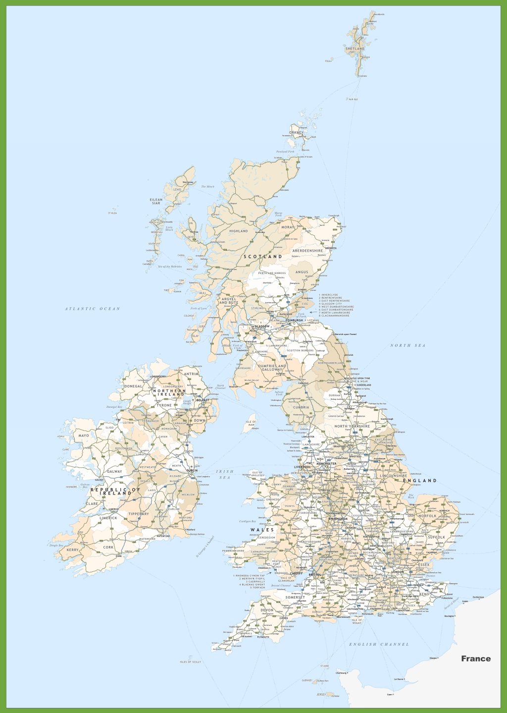 Mapa de carreteras del Reino Unido.