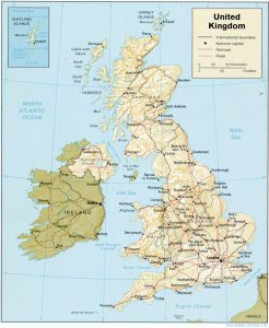 Mapa de relieve sombreado del Reino Unido.