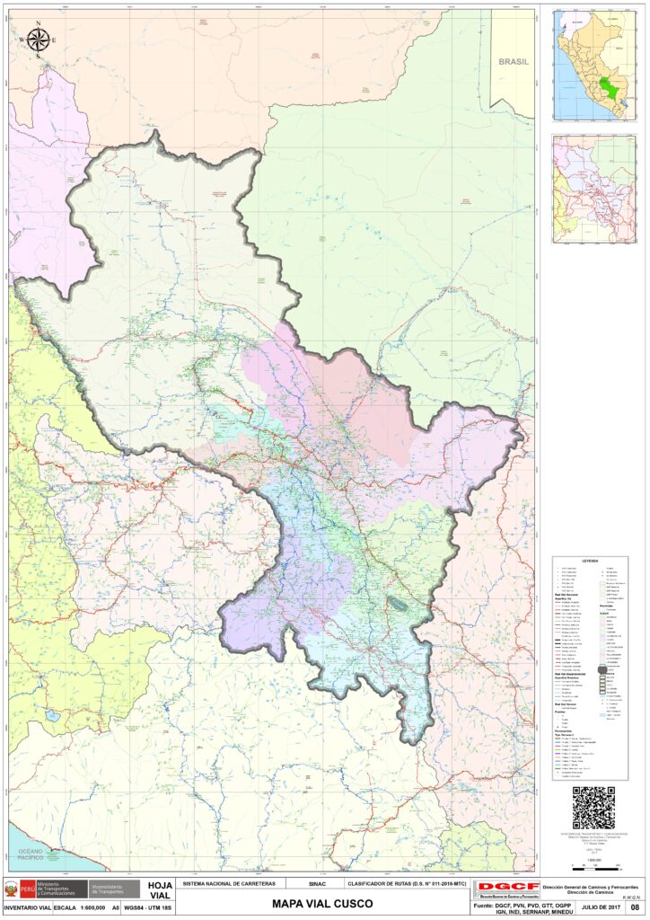 Mapa del departamento del Cuzco.