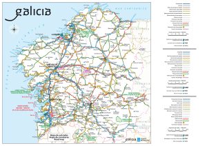 Mapa de carreteras de la comunidad autónoma de Galicia.