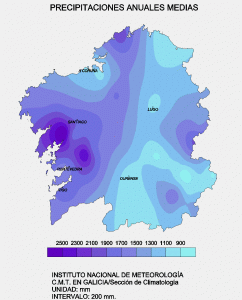 Mapa de precipitaciones en Galicia.