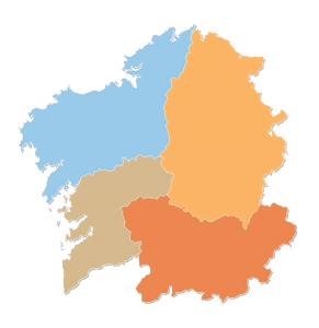 Mapa mudo de las provincias de Galicia.
