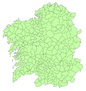 Mapa mudo de los municipios de Galicia.