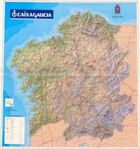 Mapa físico de la comunidad autónoma de Galicia.