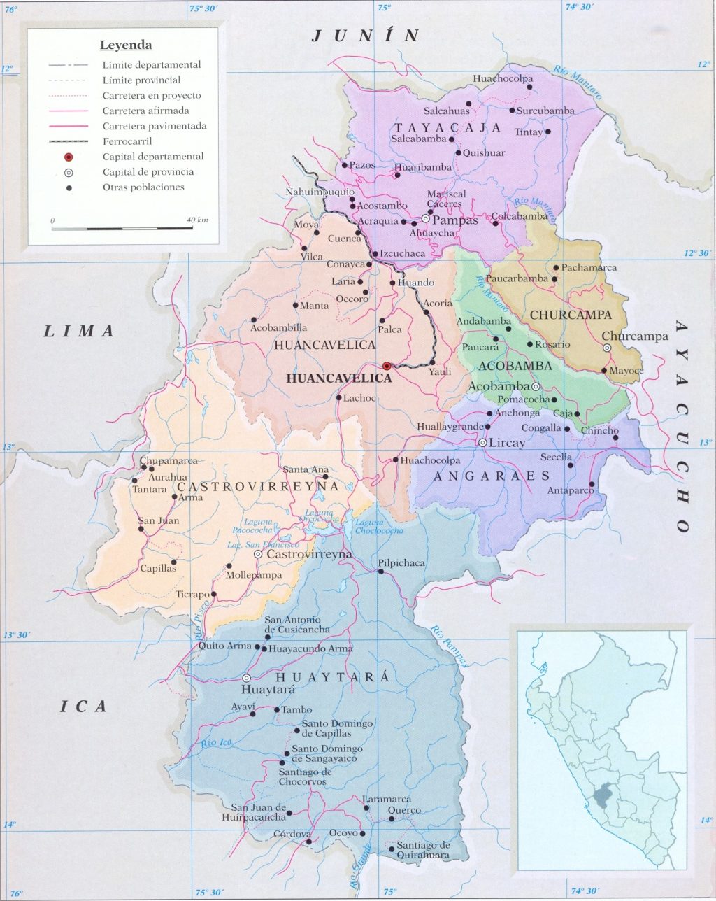 Mapa del departamento de Huancavelica.