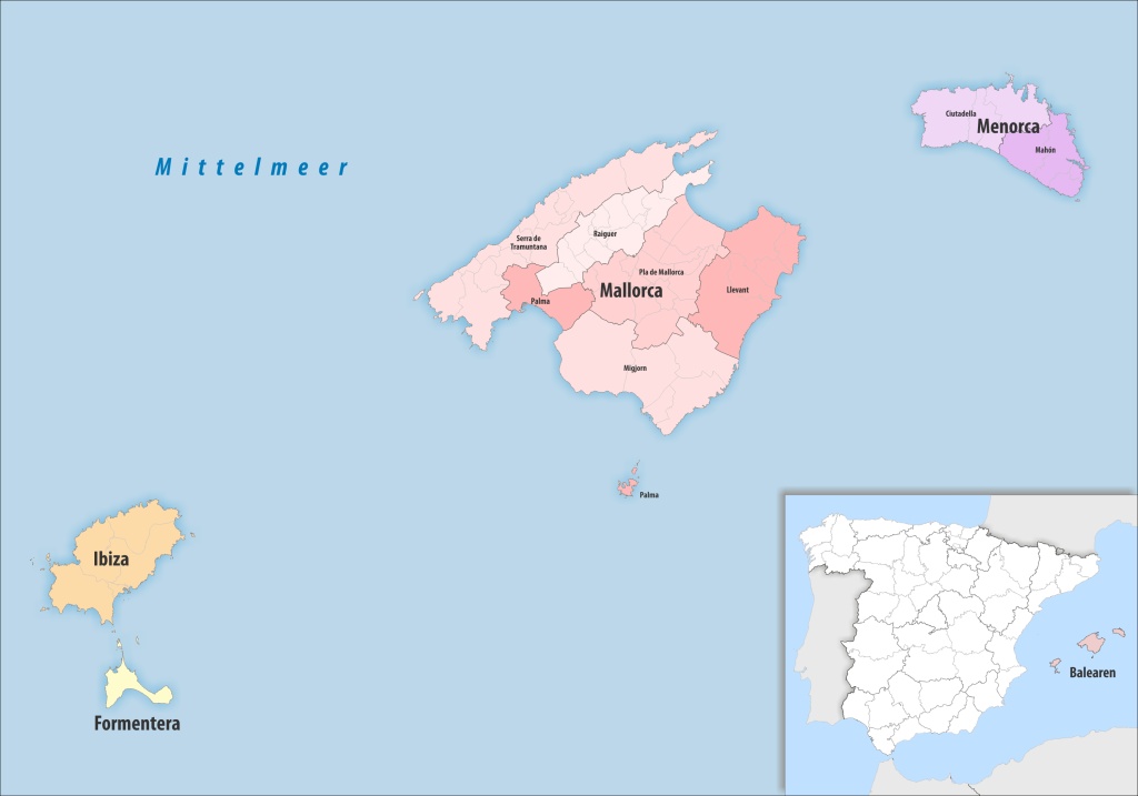 Mapa de las comarcas de las Islas Baleares.