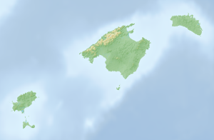 Mapa físico en blanco de las Islas Baleares.