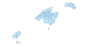 Mapa mudo de los municipios de las Islas Baleares.