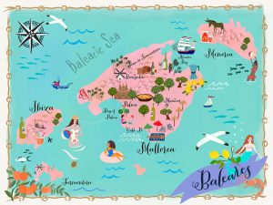 Mapa turístico pictórico de las Islas Baleares