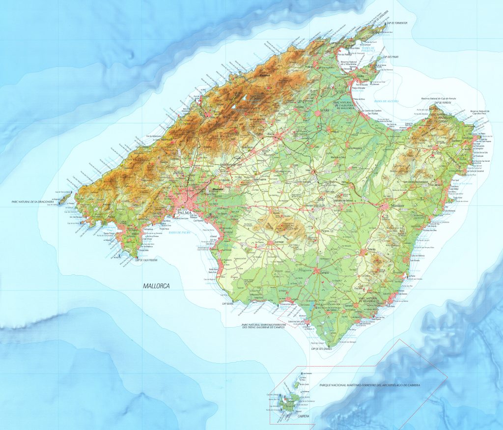 Mapa de la isla de Mallorca.