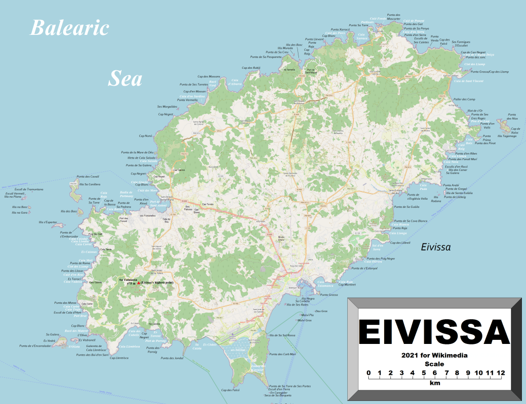 Mapa de la isla de Ibiza.