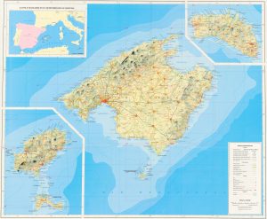 Mapa topográfico de las Islas Baleares.