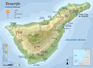 Mapa físico de Tenerife.