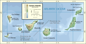 Mapa físico de las Islas Canarias.