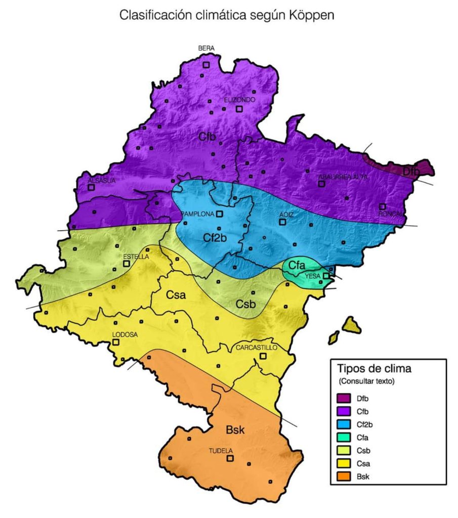 Mapa climático de Navarra.