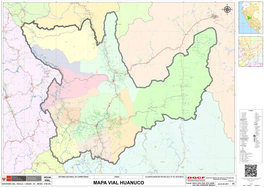 Mapa del departamento de Huánuco.