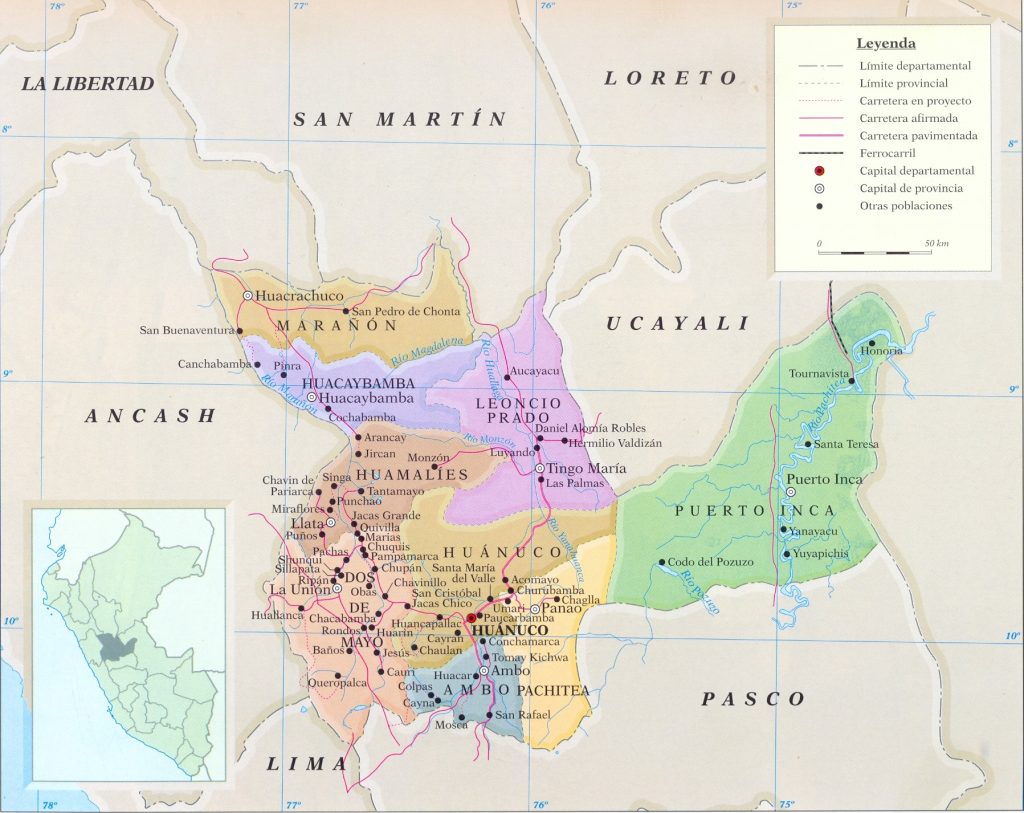 Mapa del departamento de Hu&aacute;nuco.