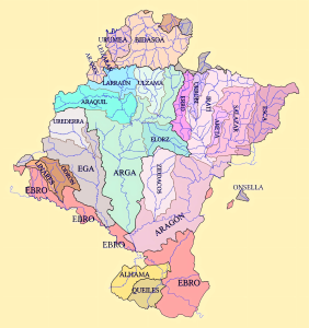 Mapa de las cuencas hidrográficas de Navarra.