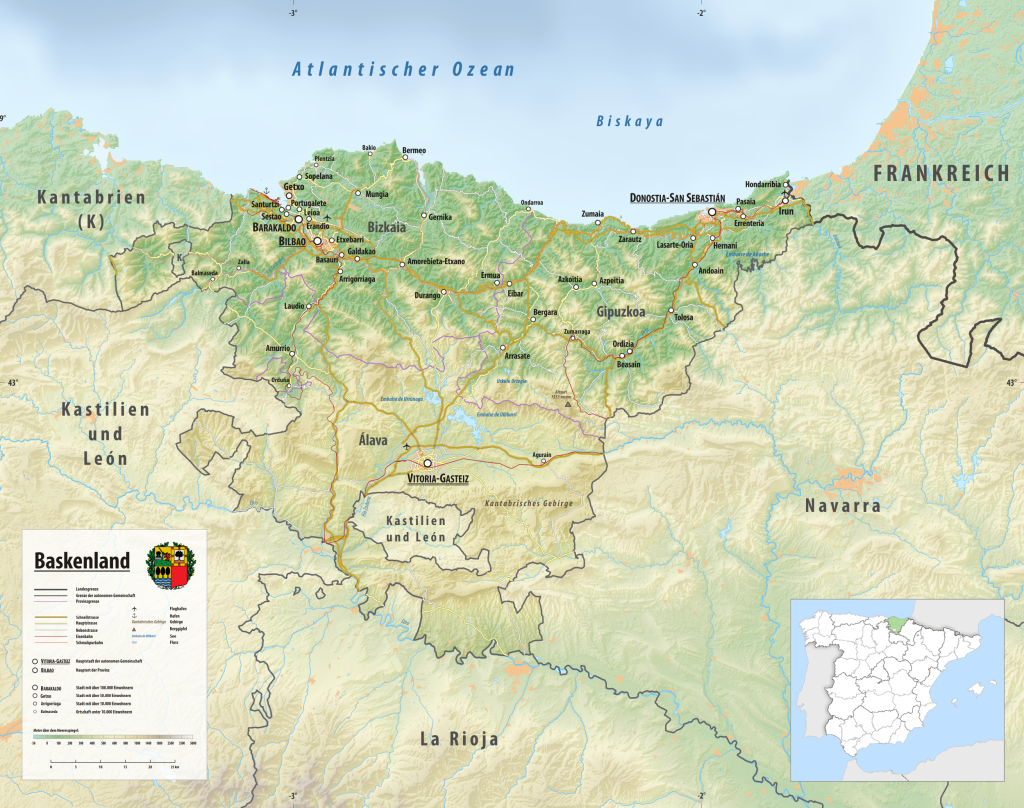 Mapa físico del País Vasco.