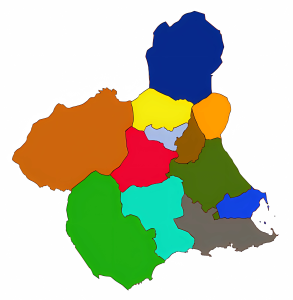 Mapa mudo de las comarcas de la Región de Murcia.